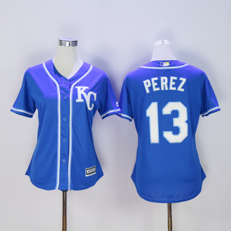 Women Kansas City Royals 13 Perez Blue MLB Jerseys